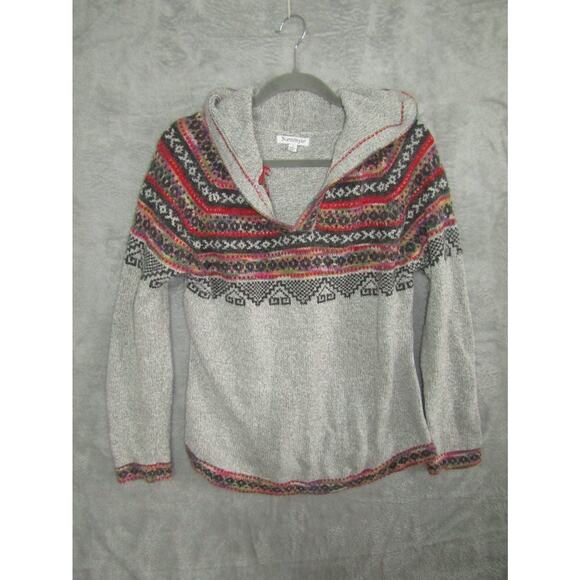 Natural Reflections Sherpa Lined Hooded Cardigan Sweater Gray Fair Isle L - Picture 1 of 7